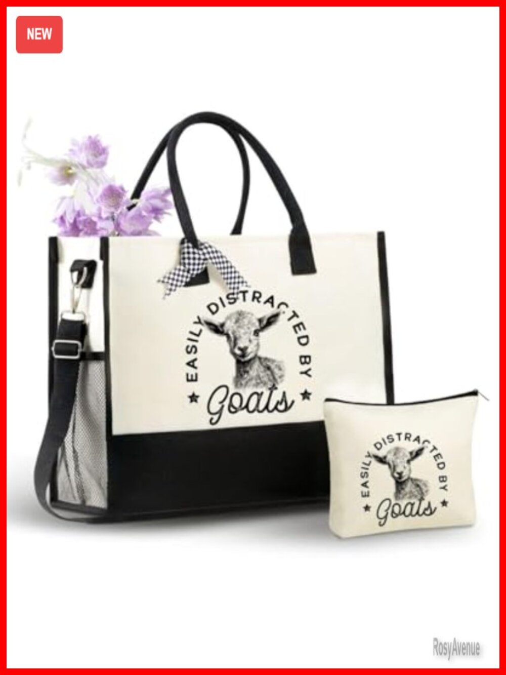 Canvas Tote Bag with Zipper & Strap Goat Lover Gift Set